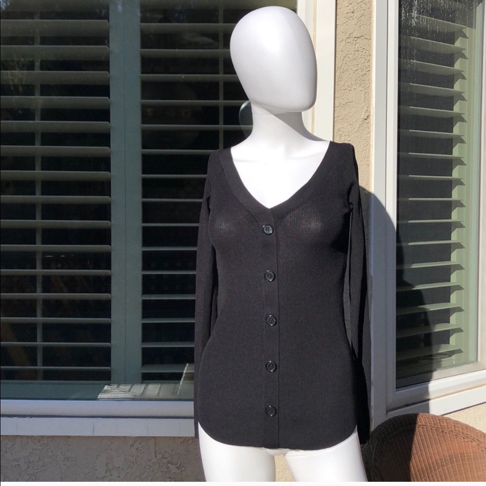Zara Black Knit V-neck ButtonUp Sz Sm